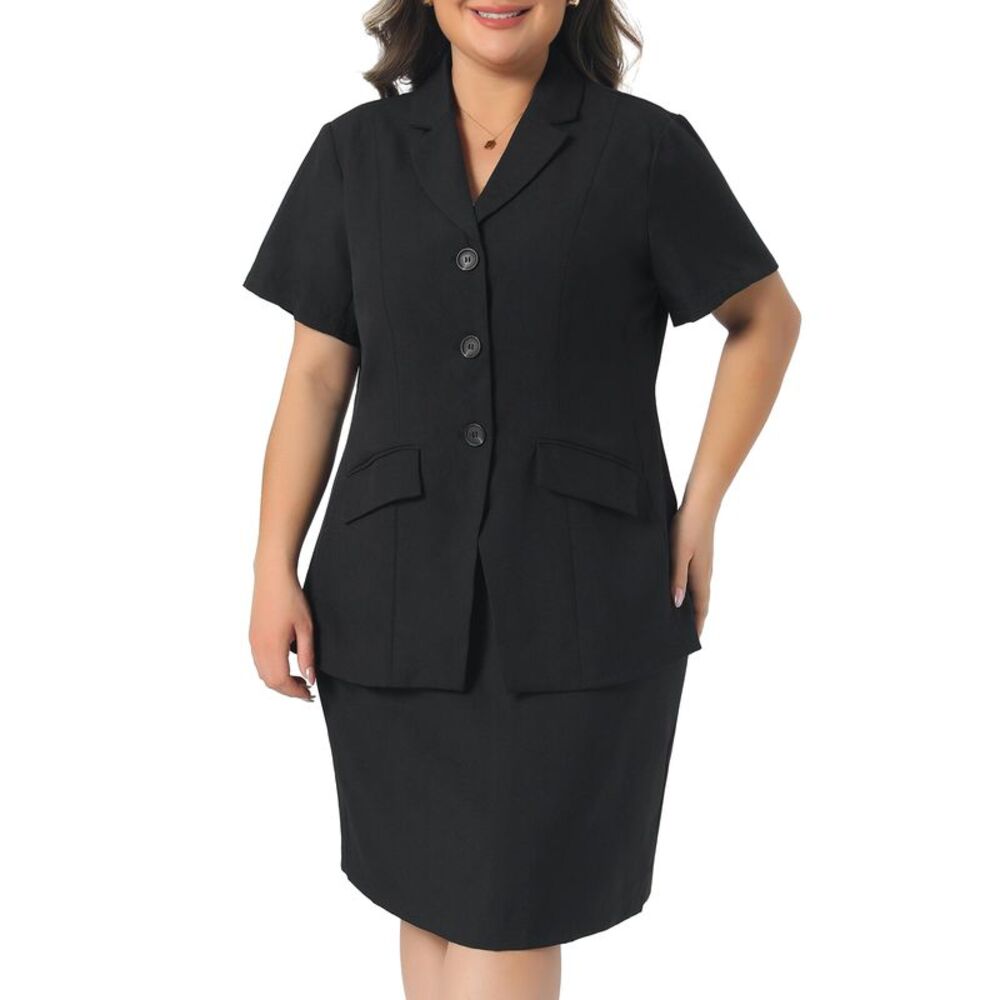 Women Plus Size Blazer Pencil Skirt Formal Business Suit Set Black
